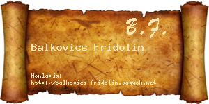 Balkovics Fridolin névjegykártya